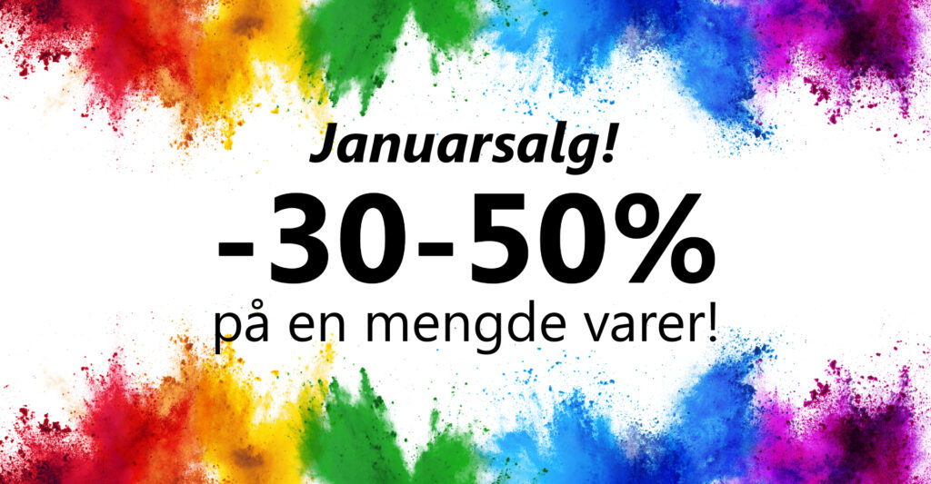 annonse for januarsalg 2025 hos tegne.no med tilbud -30 -50% rabatt på en mengde varer